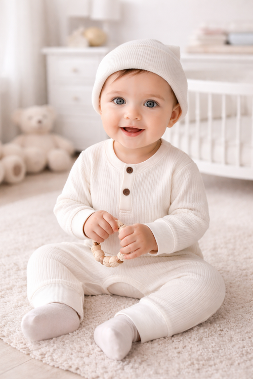 LittleCloud ribbed baby romper.
