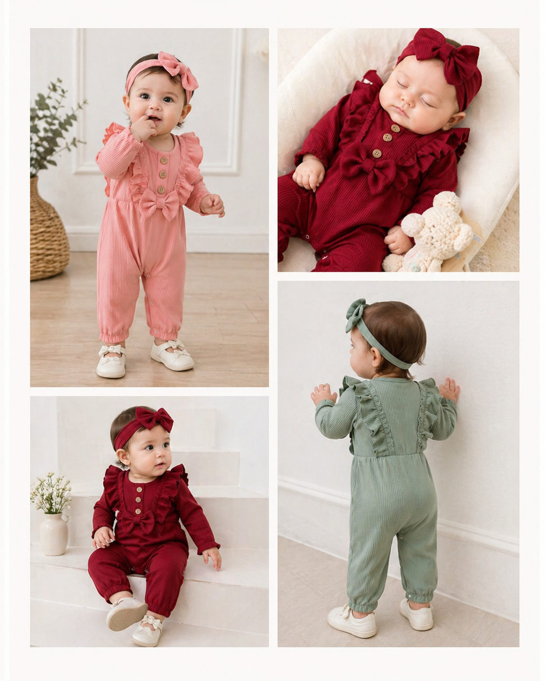Baby Girl Ruffle Romper Set – Long Sleeve Outfit with Headband