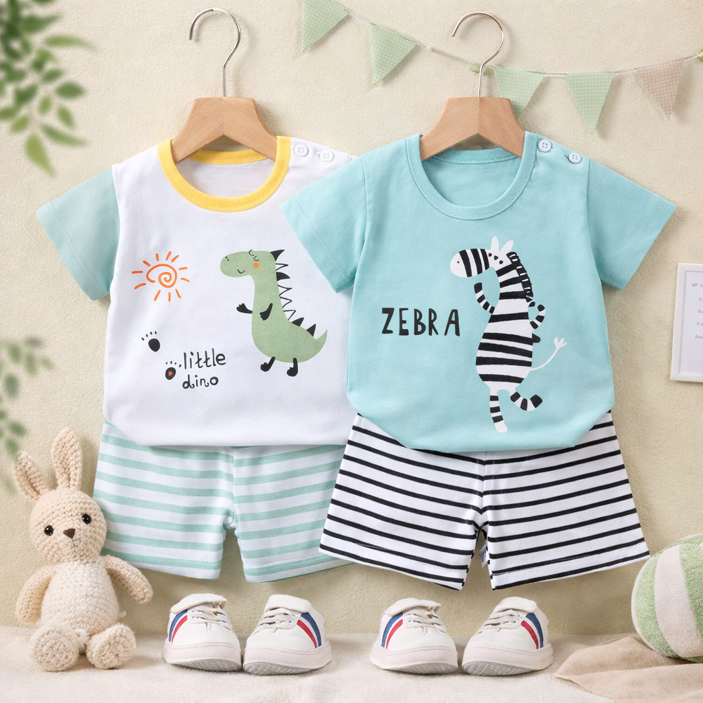 Dino & Zebra Kids Set – Soft Cotton 2-Piece Outfit